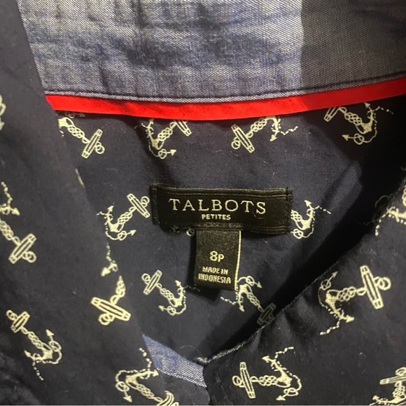 Talbots Blue Nautical Tab Sleeve Button Up - Picture 5 of 6